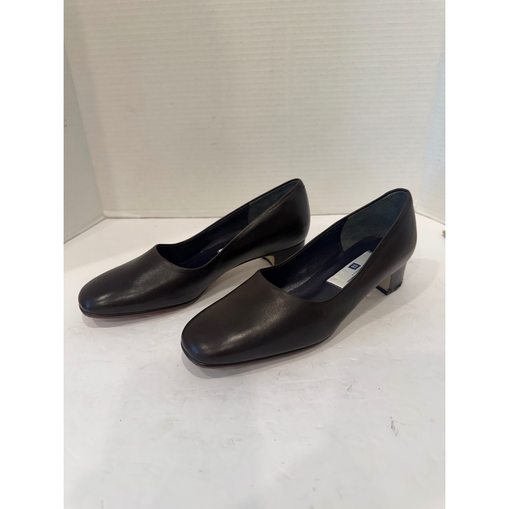 Givenchy Dark Brown Leather Vintage Block Low Heel Round Toe Pumps 5.5